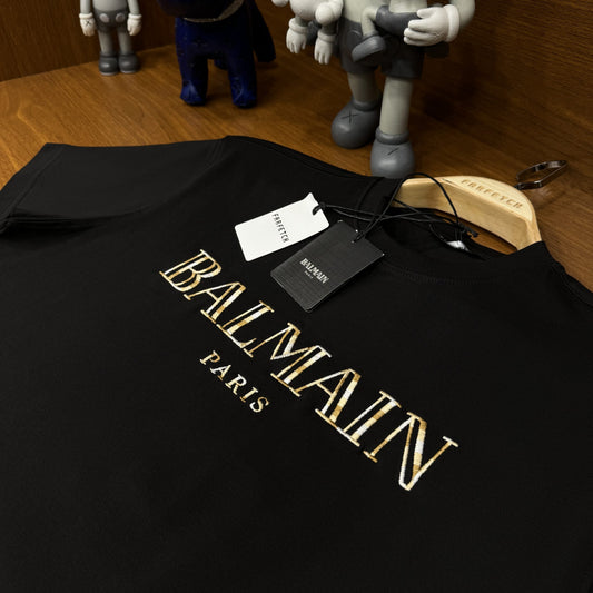 Balmain Nakış Detay Premium Tshirt Siyah