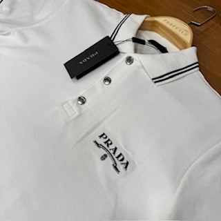 Prada Metal Logo Polo Yaka Tshirt Beyaz