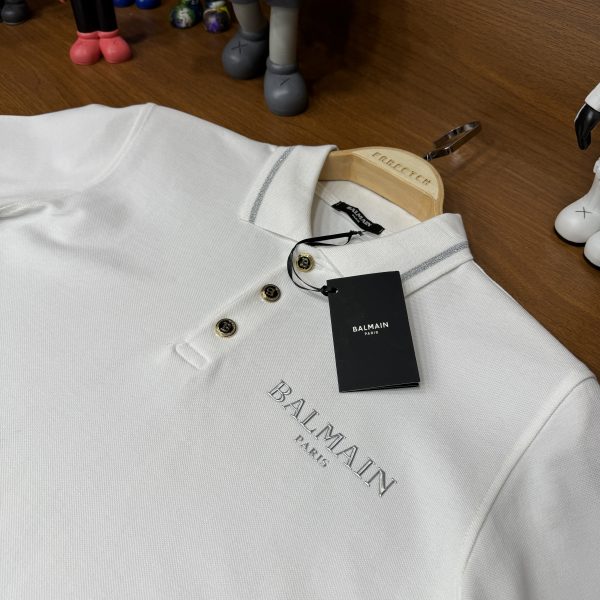 Balmain Silver Detay Polo Yaka Tshirt Beyaz