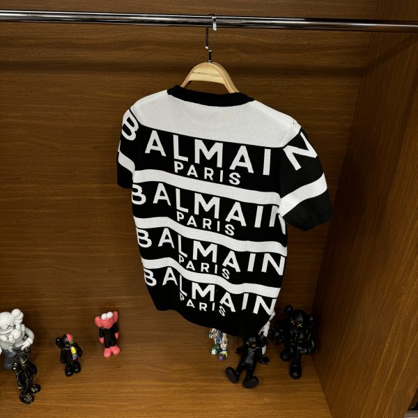 Balmain Premium Örme Triko Tshirt Siyah - Görsel 4